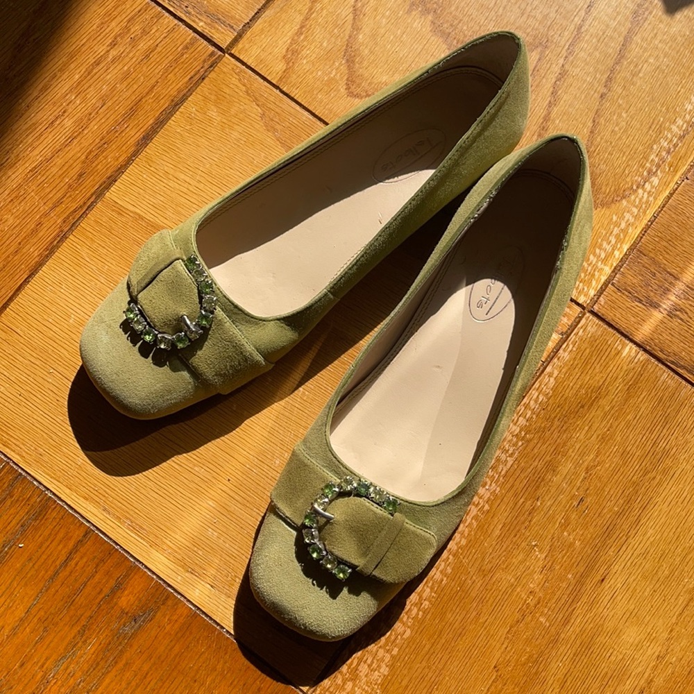 Talbots suede flats with rhinestone buckles